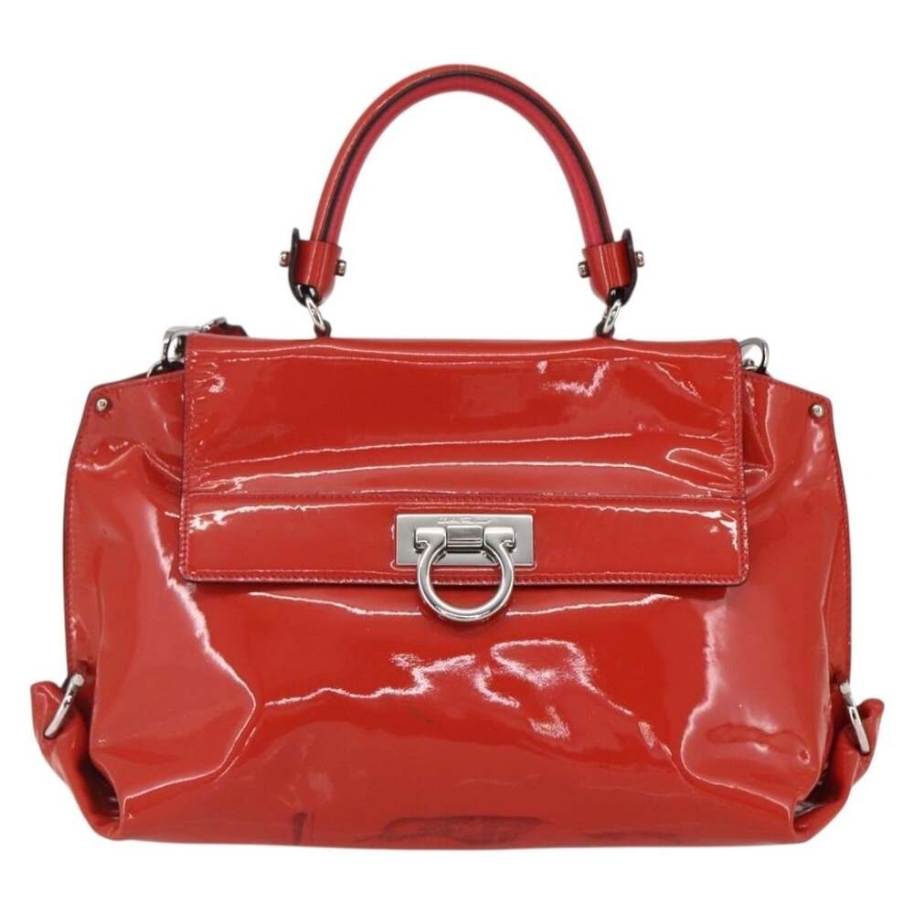 Salvatore Ferragamo Patent Leather Gancini Handbag Red